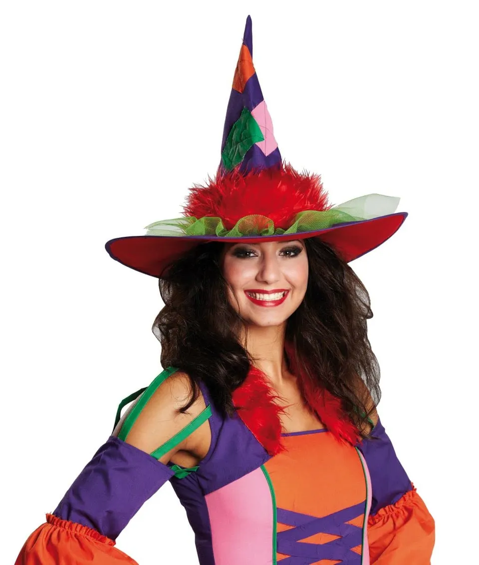 rubie-s-deluxe-crazy-witch-hut-spitzhut-lila-mit-flicken image 1