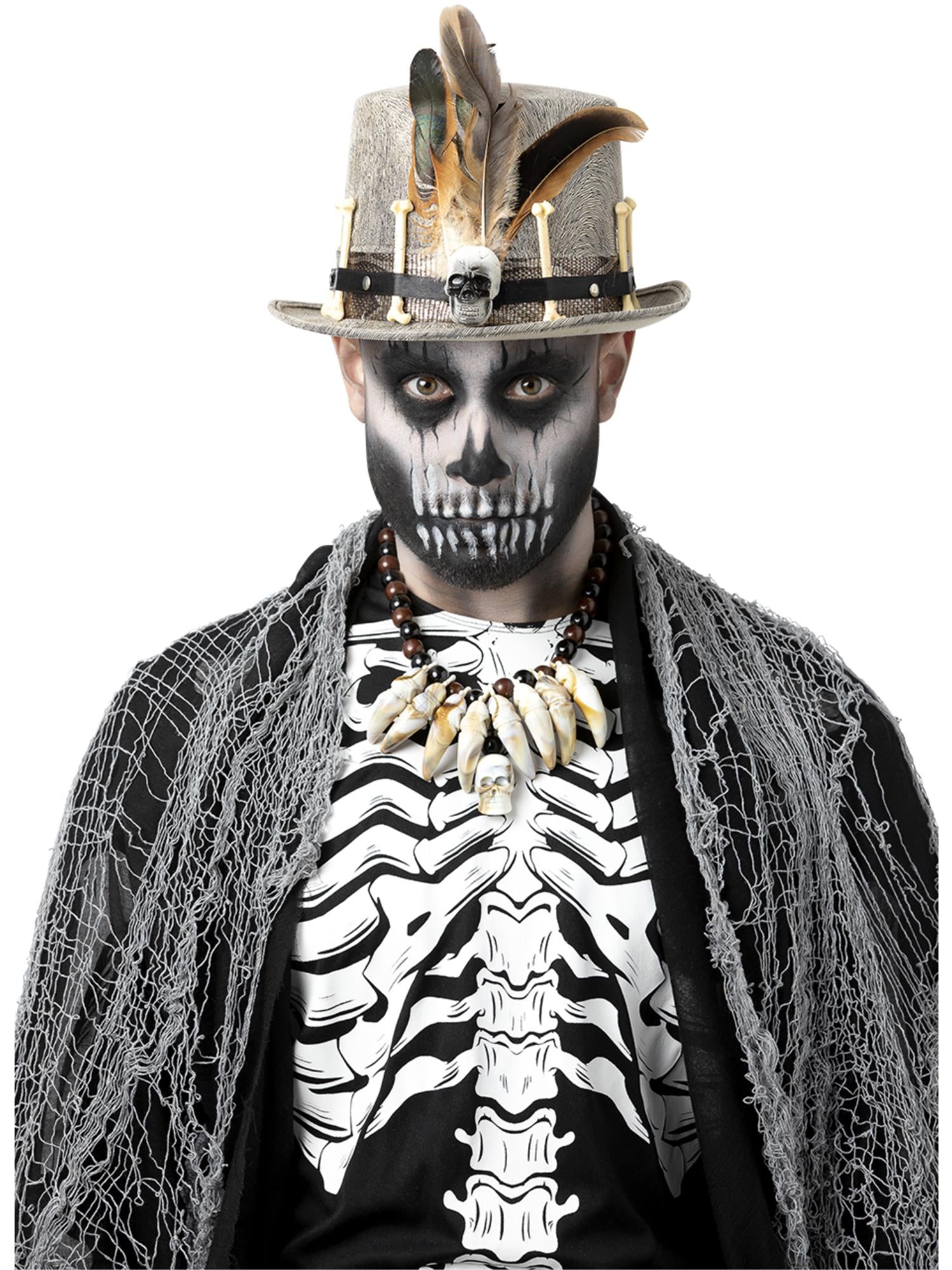 smiffys-fever-voodoo-zylinder-grau-distressed-hut-knochen image 1