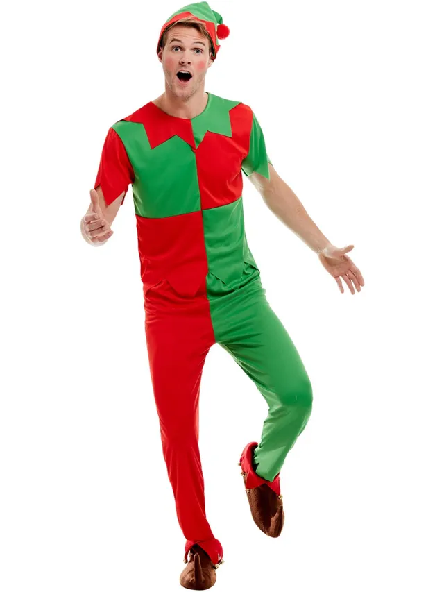 smiffys-fever-elf-kost-m-herren-rot-gr-n-gr-m image 1