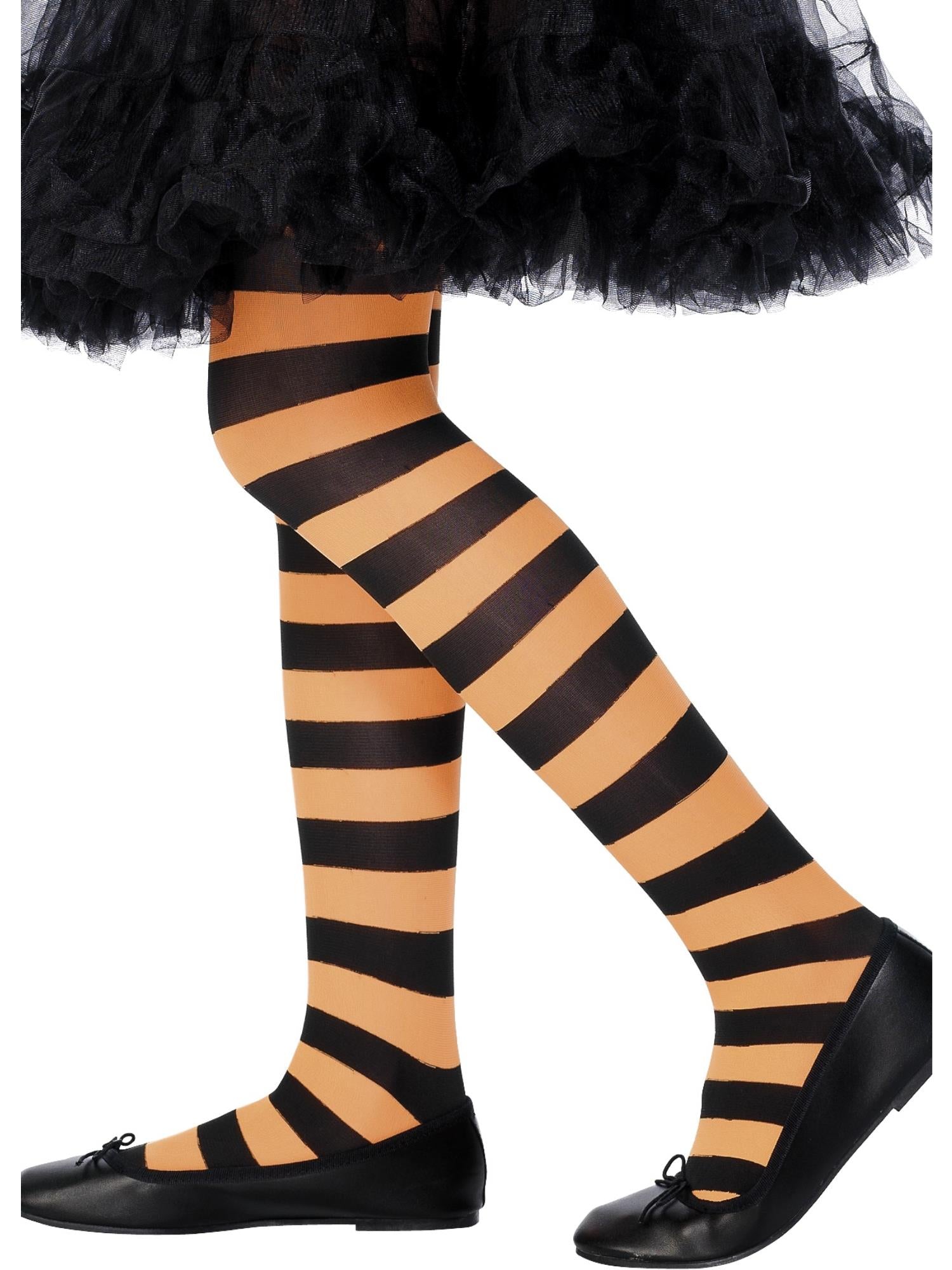 smiffys-fever-strumpfhose-kinder-orange-schwarz-gestreift-6-12-j image 1
