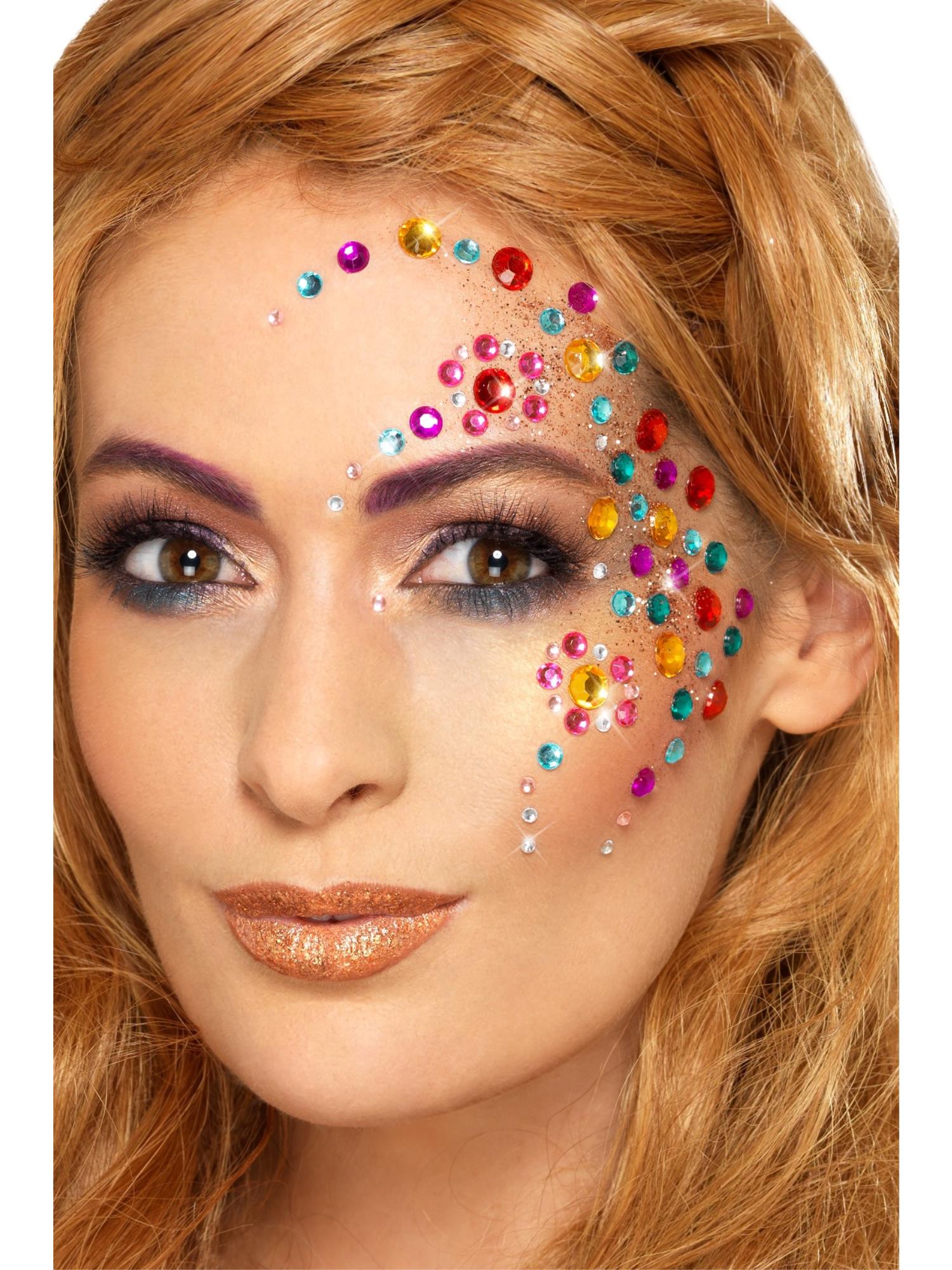 smiffys-fever-rainbow-jewel-face-gems-100-stk-bunt image 1