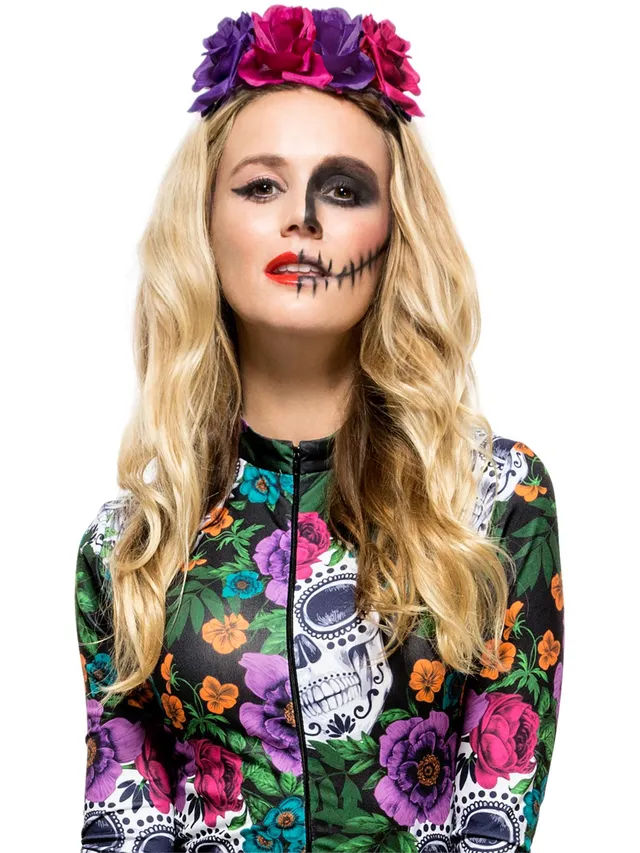 smiffys-fever-day-of-the-dead-rosen-haarband-bunt image 1