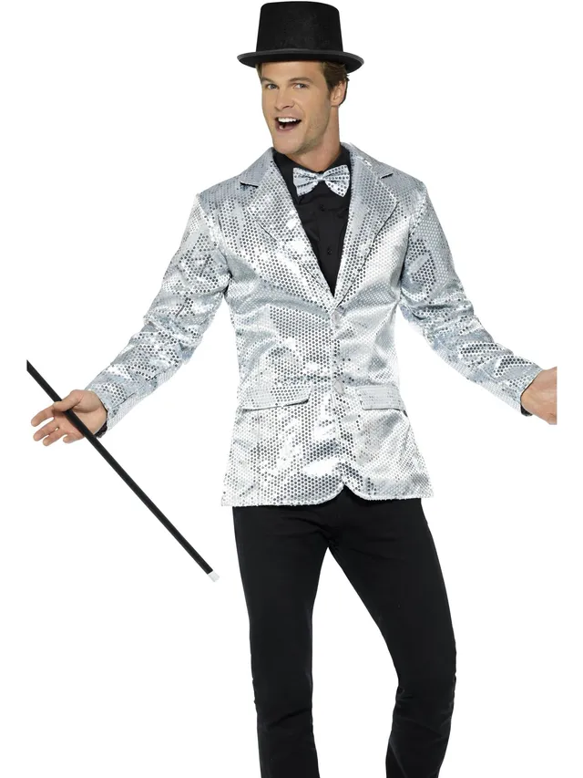 smiffys-fever-sequin-jacket-herren-jacke-silber-pailletten-m-xl image 1
