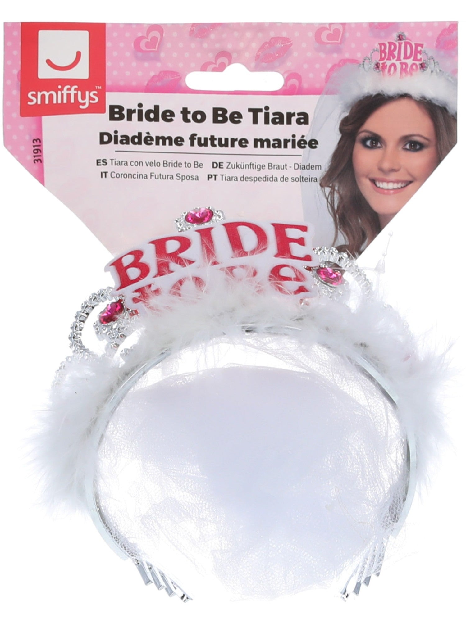 smiffys-fever-bride-to-be-tiara-wei-mit-schleier image 2