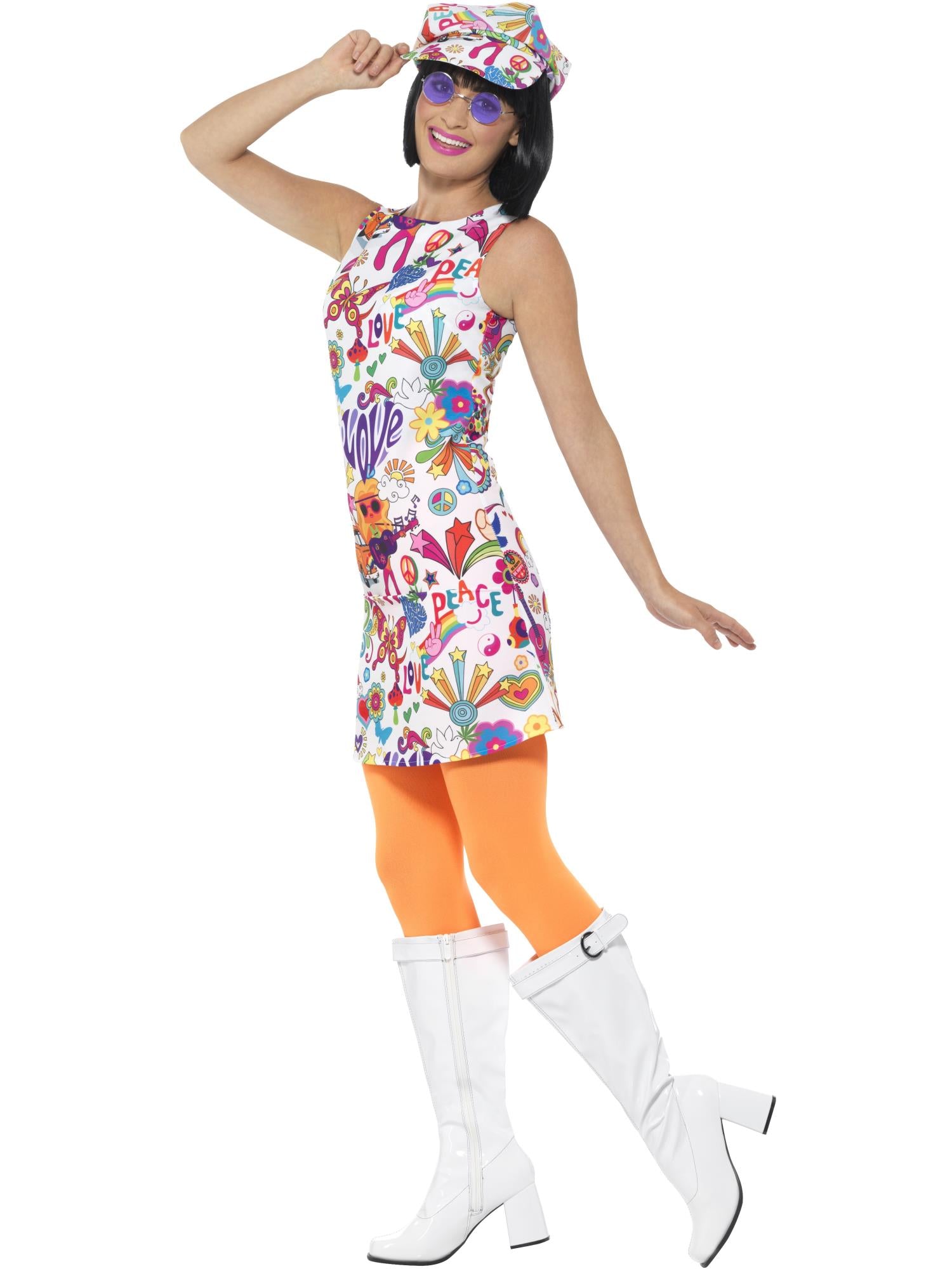smiffys-fever-60s-groovy-chick-kost-m-damen-bunt-mit-hut image 3