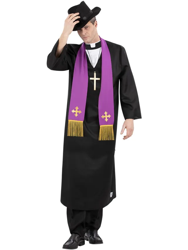 smiffys-fever-exorcist-priester-kost-m-robe-herren-schwarz image 1