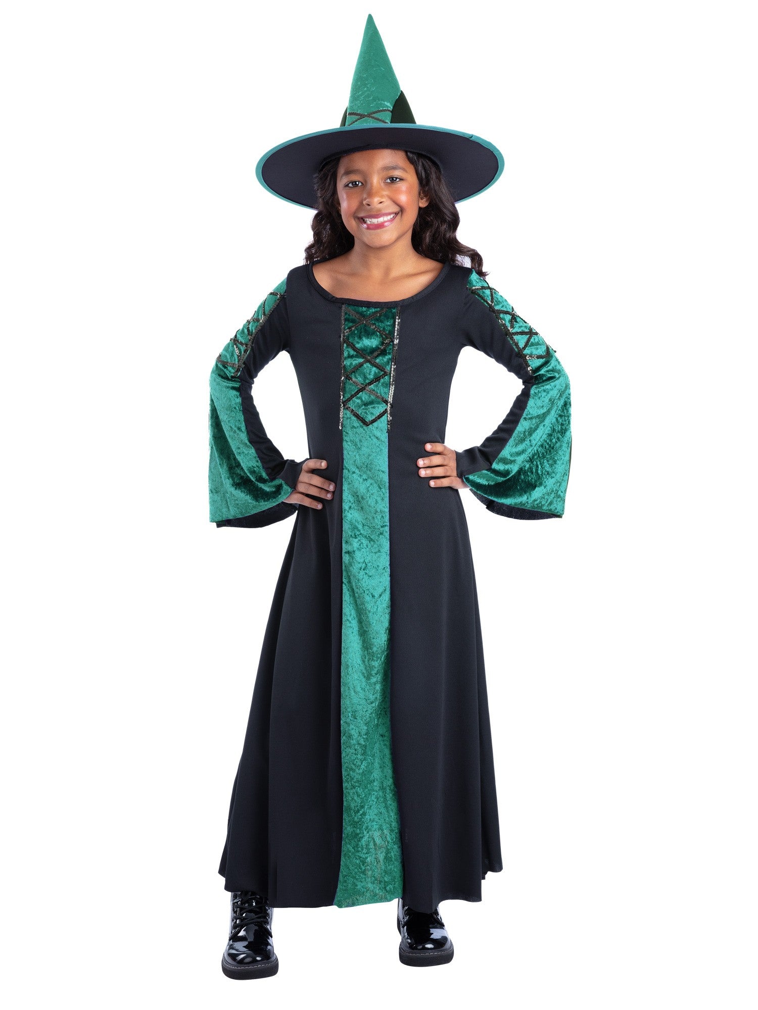 smiffys-fever-bewitched-green-hexenkost-m-kinder-l-mit-hut image 1