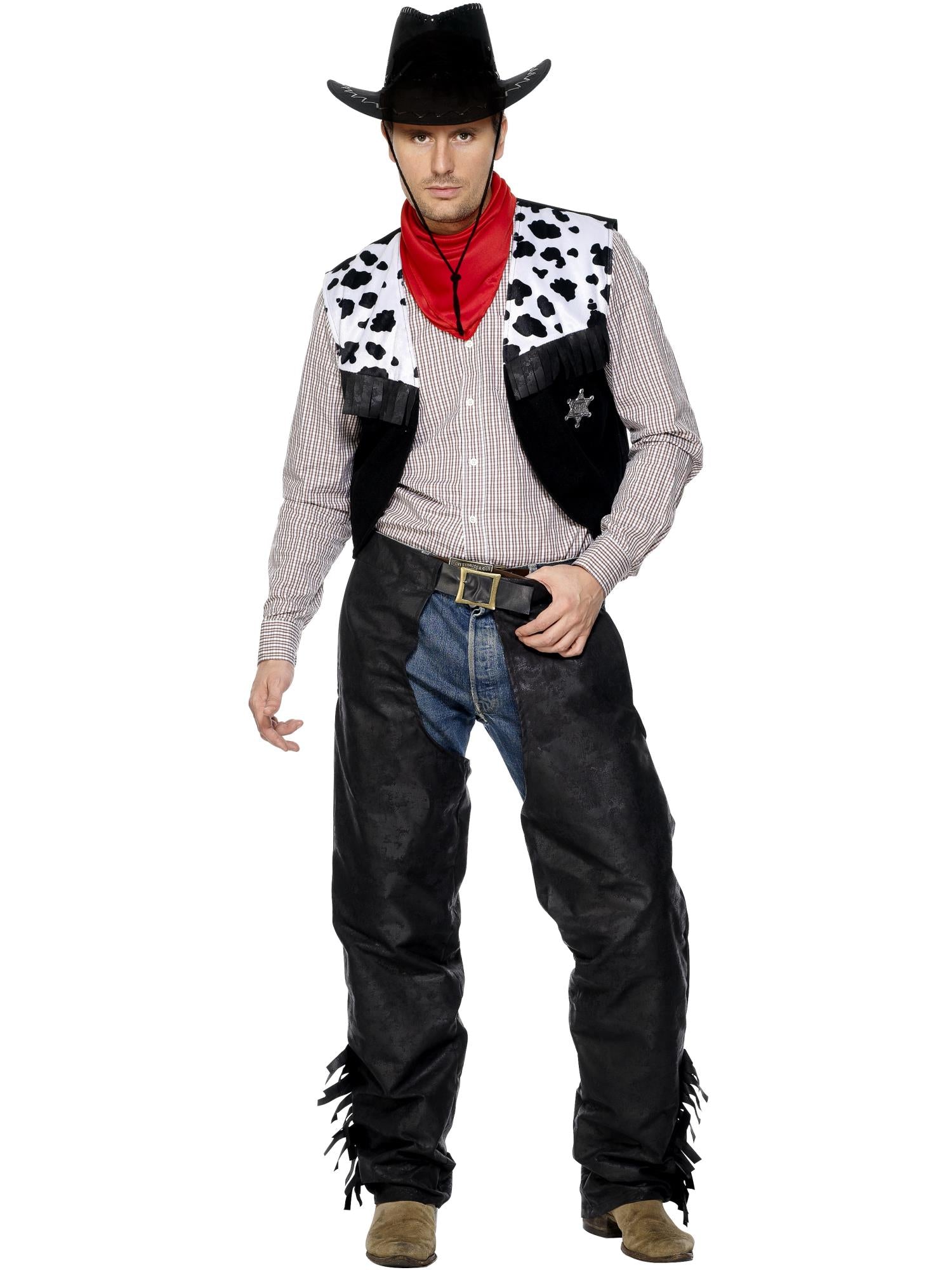 smiffys-fever-cowboy-kost-m-herren-schwarz-gr-m-weste-chaps image 1
