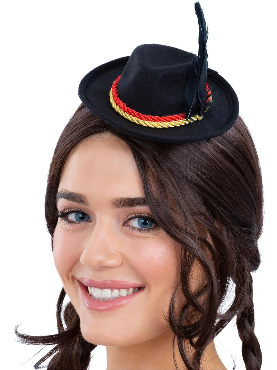smiffys-fever-mini-trachtenhut-schwarz-feder-haarclip image 1