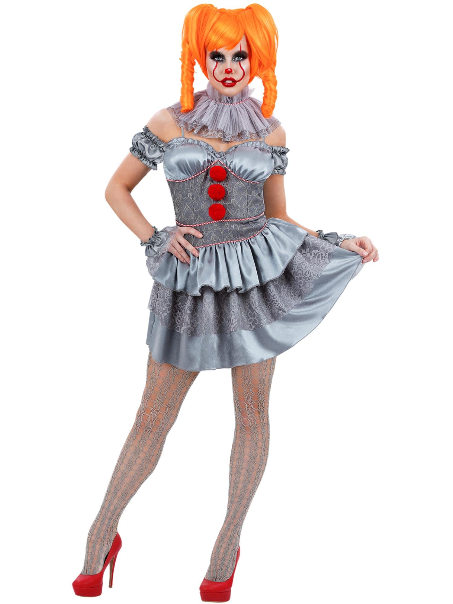 smiffys-fever-pennywise-kleid-kost-m-damen-grau-mit-strumpfhose image 4