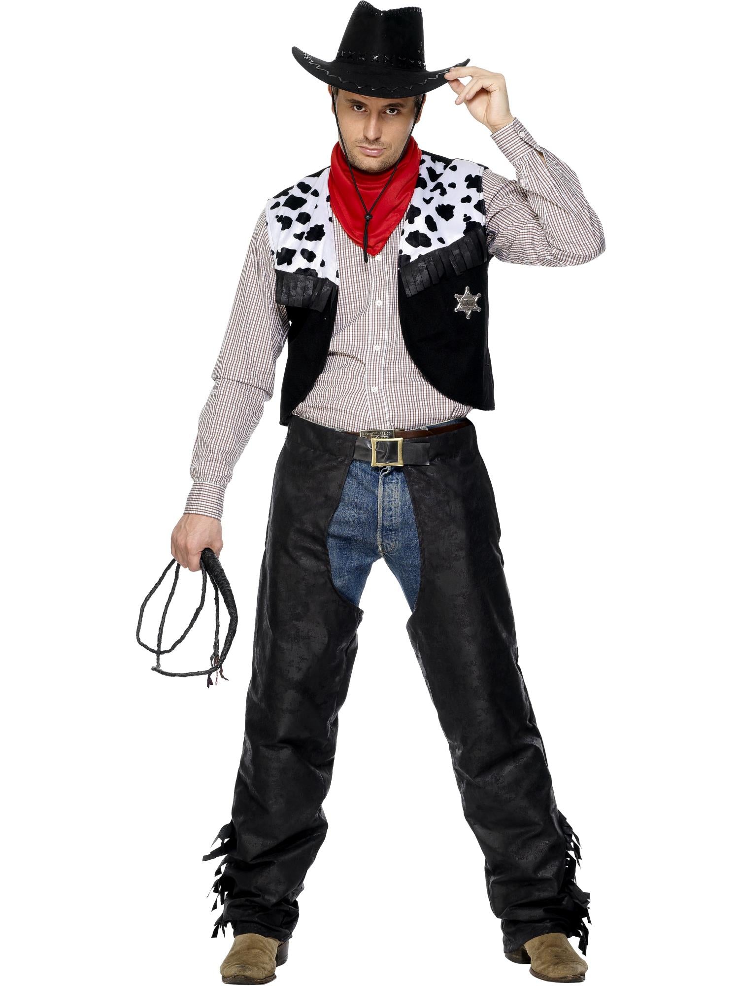 smiffys-fever-cowboy-kost-m-herren-schwarz-gr-m-weste-chaps image 2