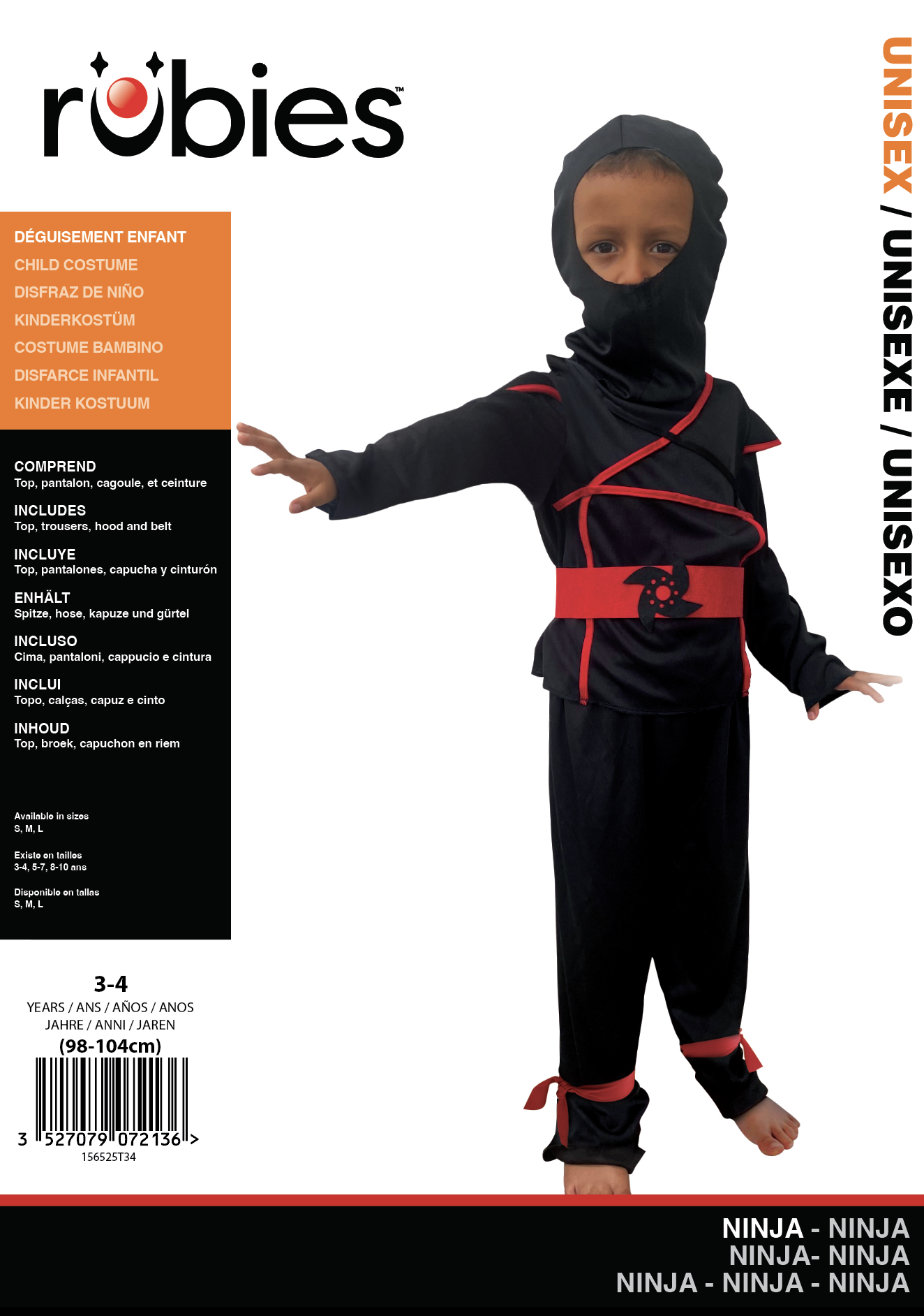rubies-ninja-kost-m-schwarz-mit-maske-und-rotem-g-rtel image 2