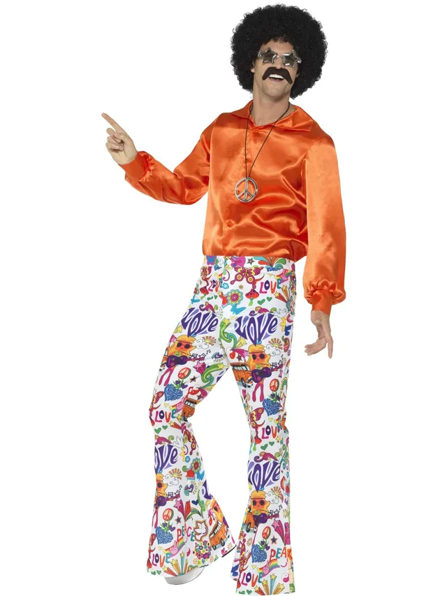 smiffys-fever-60s-groovy-schlaghose-herren-bunt-peace-print image 1