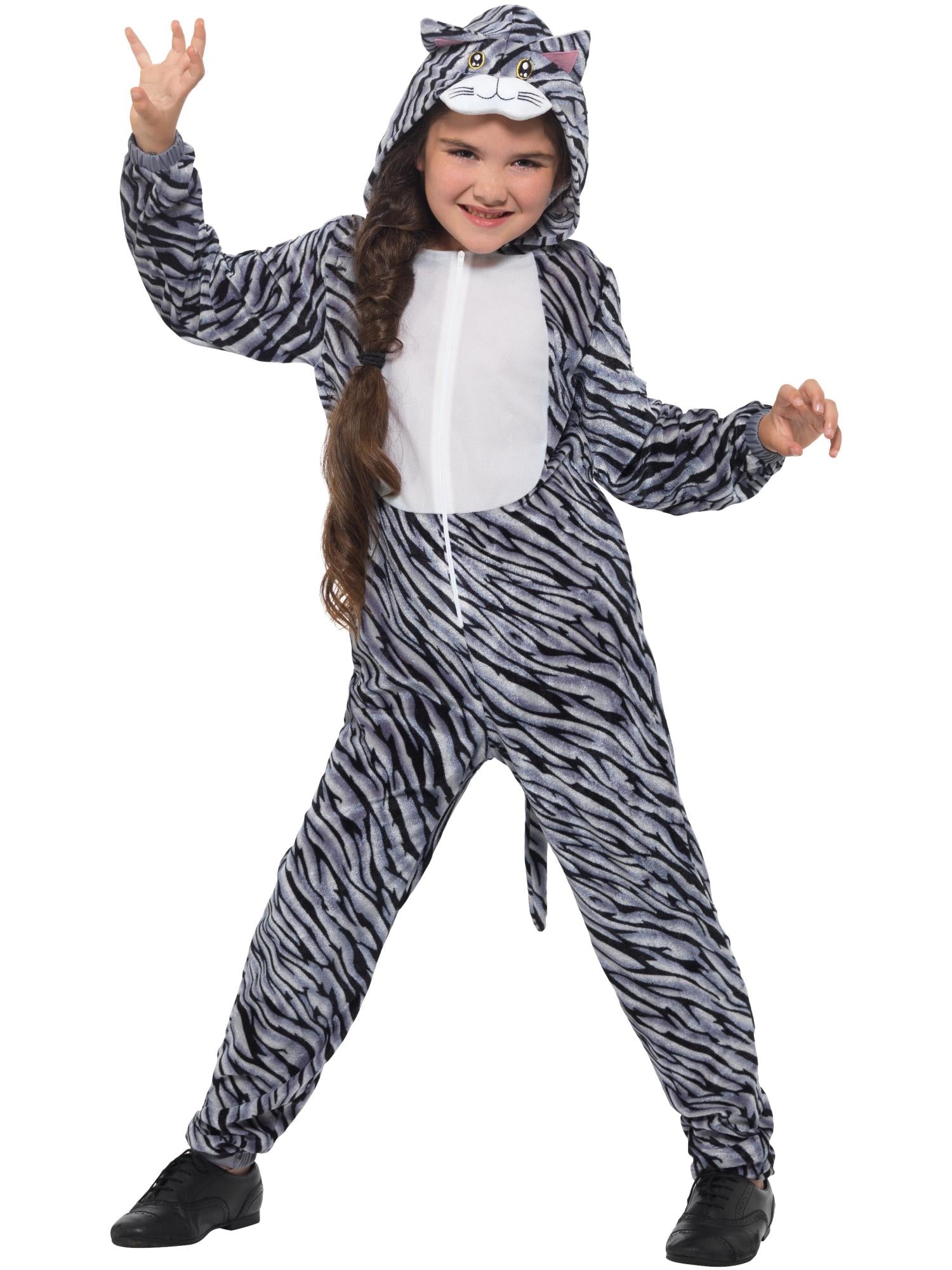 smiffys-fever-tabby-cat-onesie-kinderkost-m-grau-katze-gr-s-m image 1