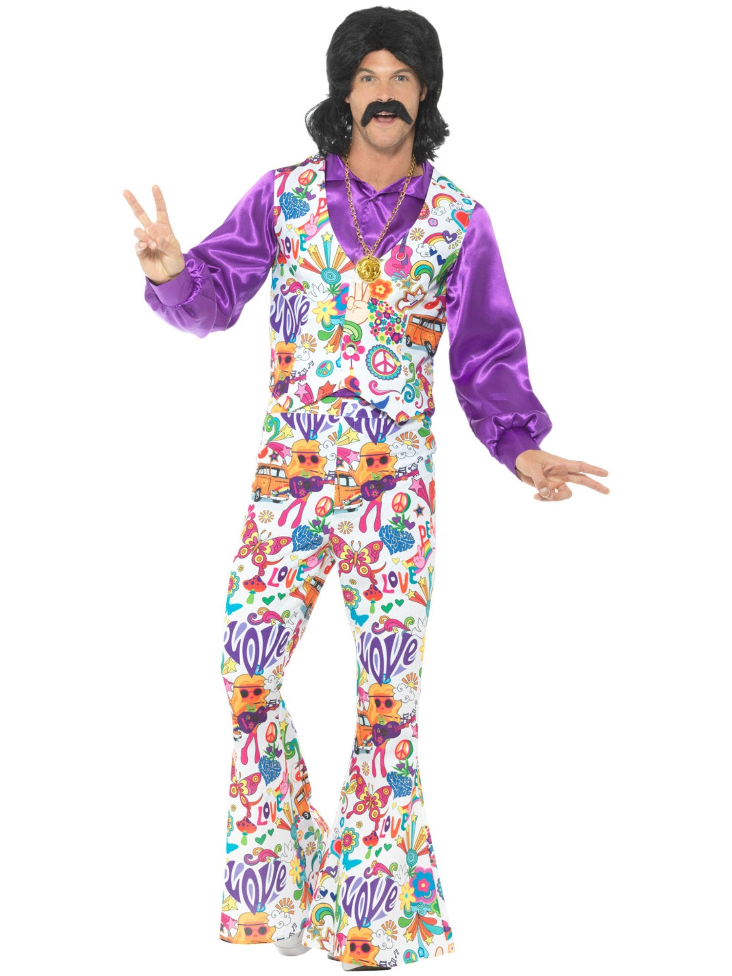 smiffys-fever-60s-groovy-hippie-kost-m-herren-bunt-3-tlg image 4