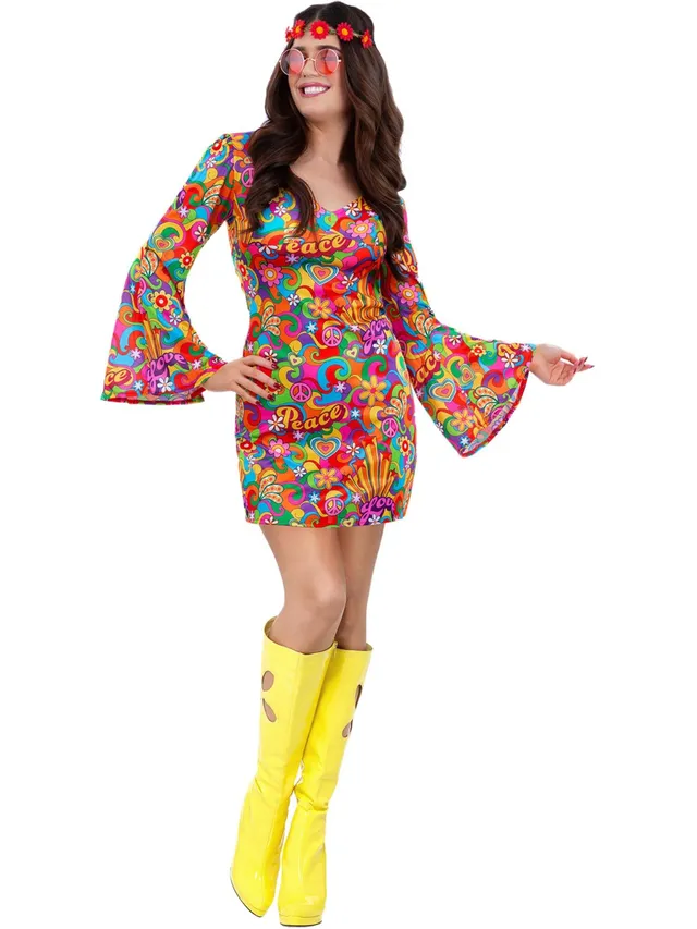 smiffys-fever-60s-hippie-kost-m-damen-regenbogen-kleid image 1