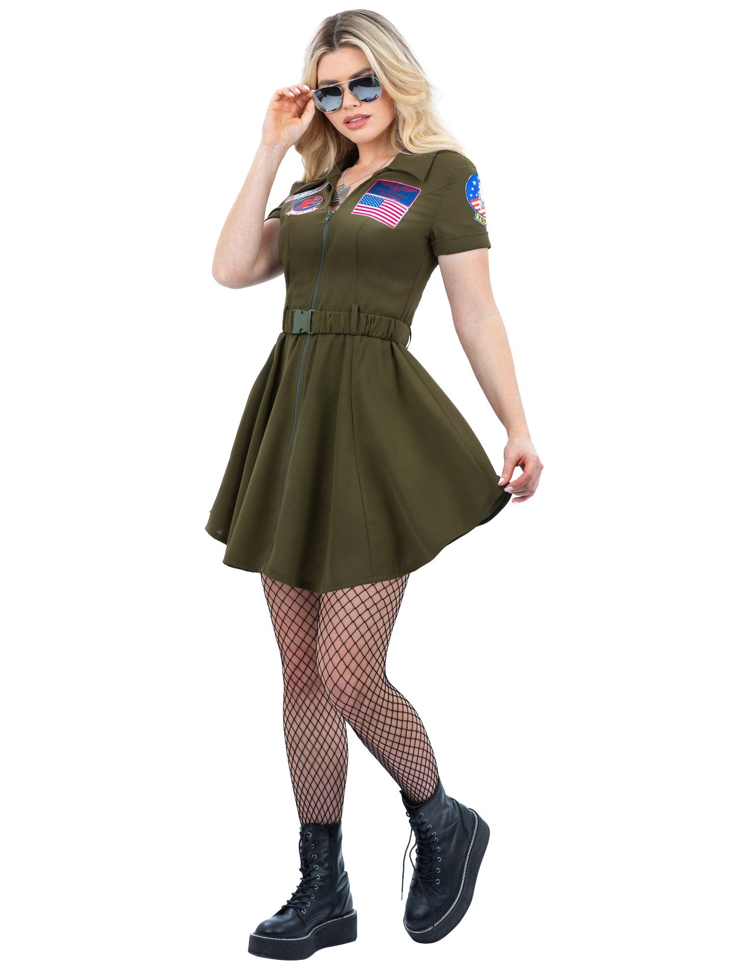 smiffys-fever-top-gun-kost-mkleid-khaki-a-linie-mit-g-rtel image 3
