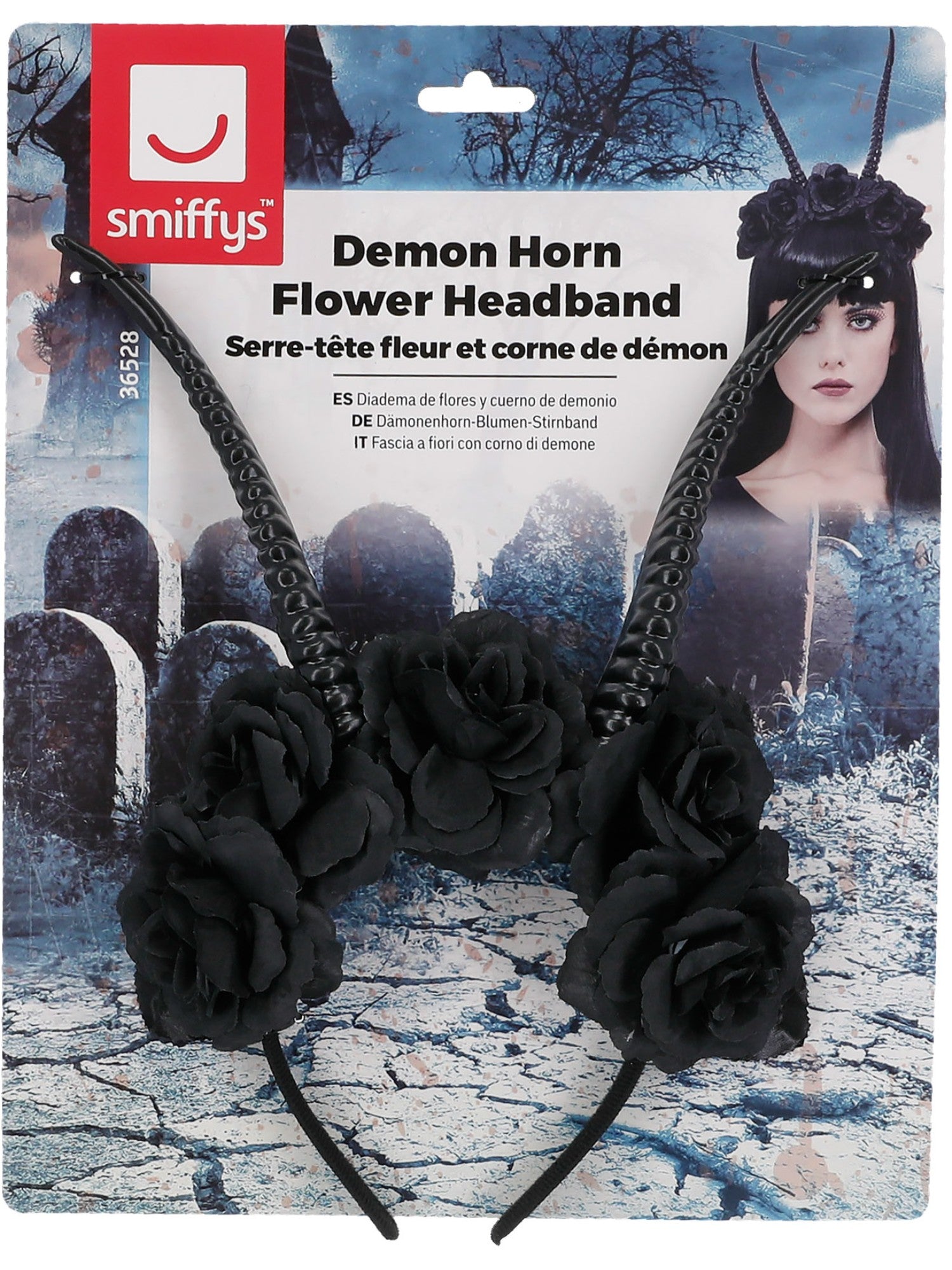 smiffys-fever-demon-horn-haarreif-blumen-teufel-schwarz image 3