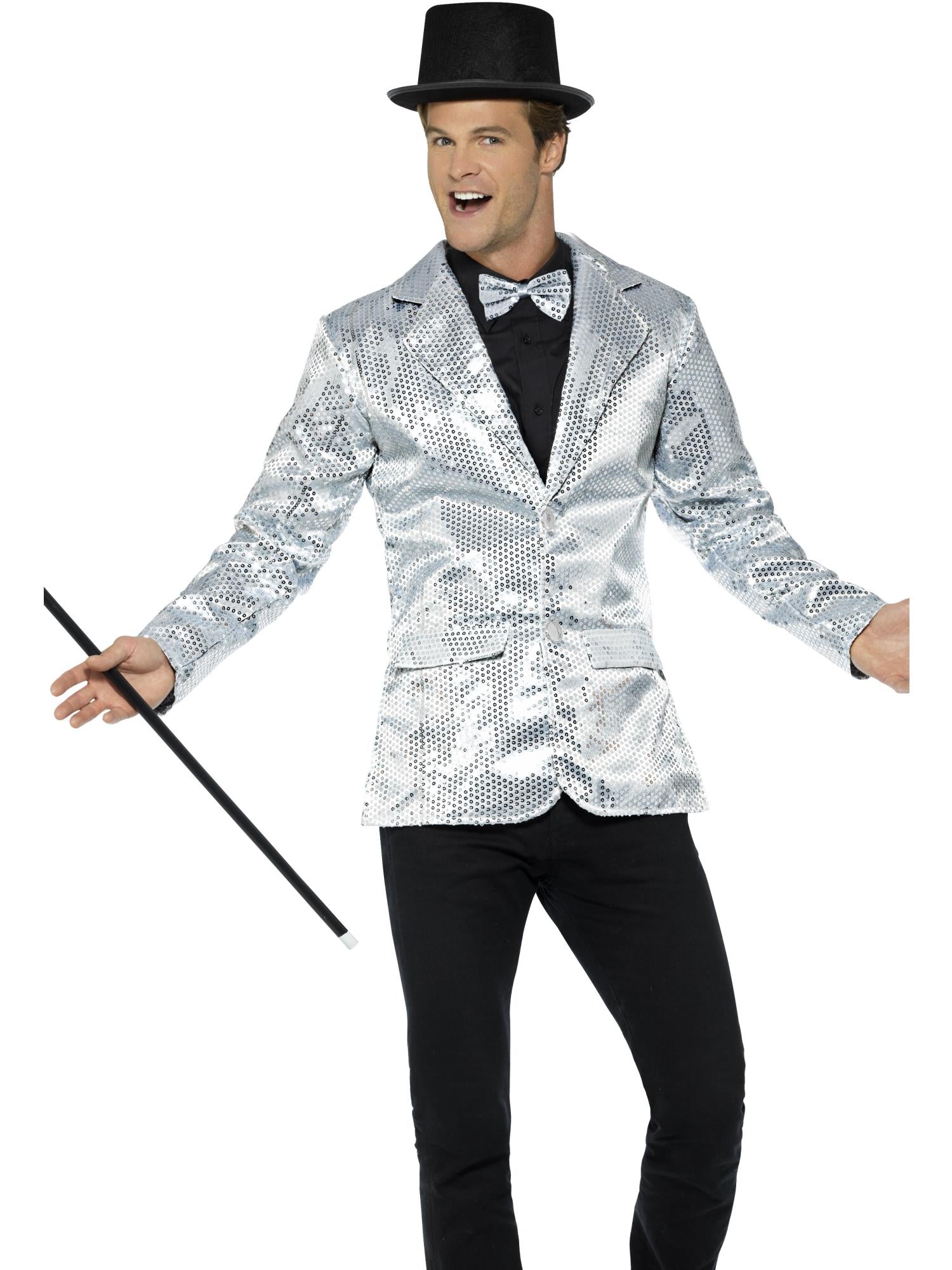 smiffys-fever-sequin-jacket-herren-jacke-silber-pailletten-m-xl image 1