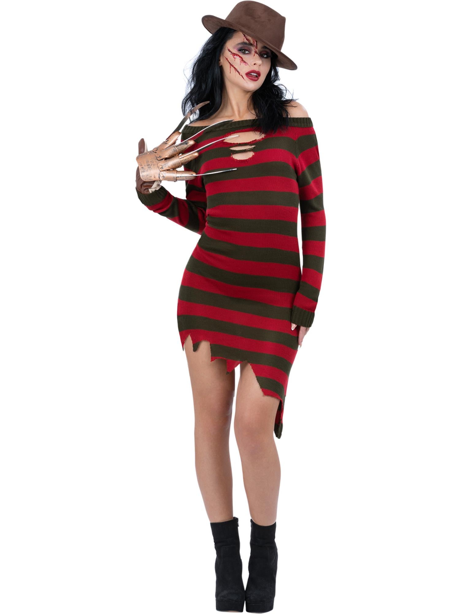smiffys-fever-freddy-krueger-kost-m-damenkleid-rot-gr-n image 1