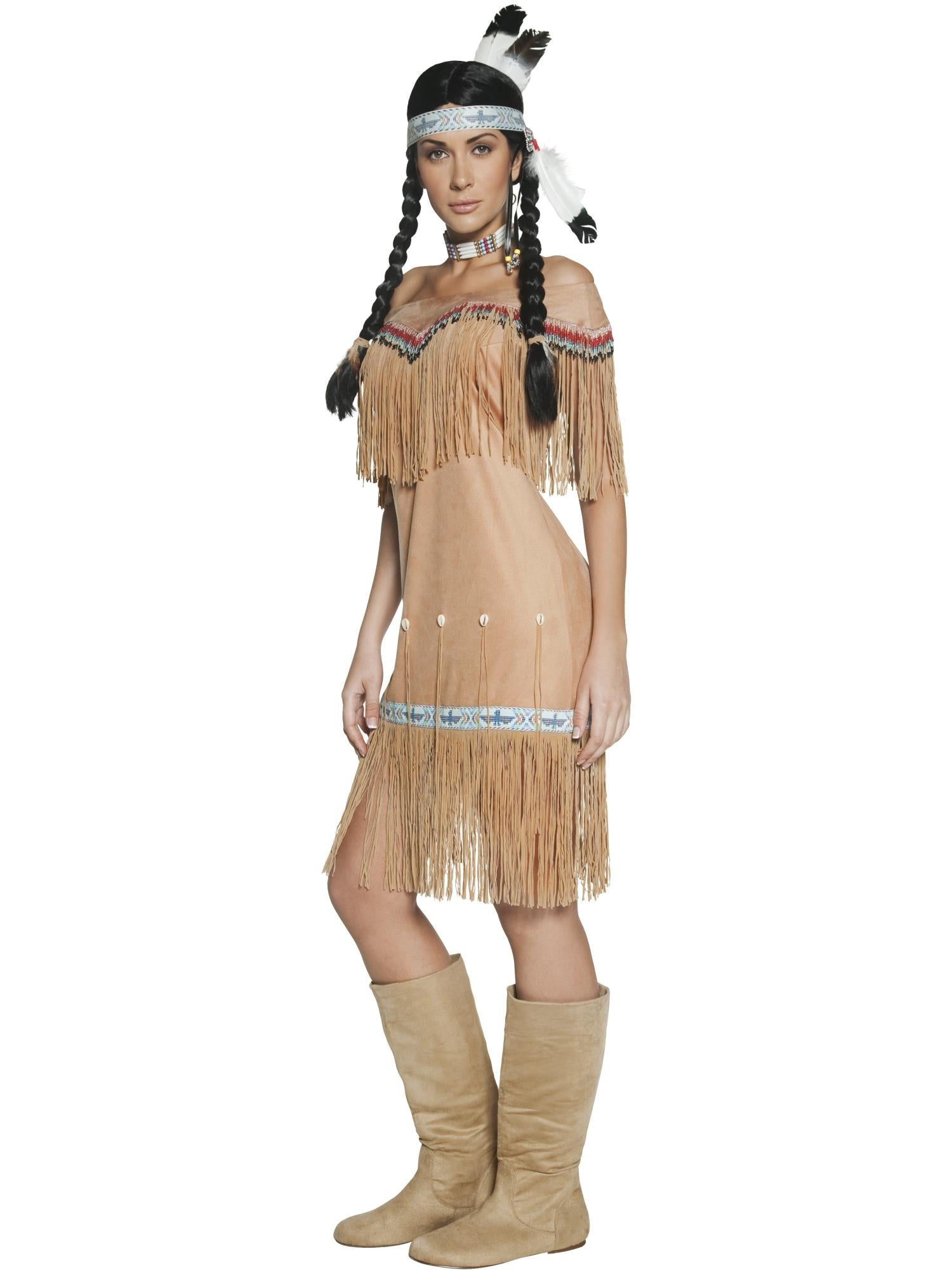 smiffys-fever-indianerin-kost-m-damen-kleid-beige-fransen image 2
