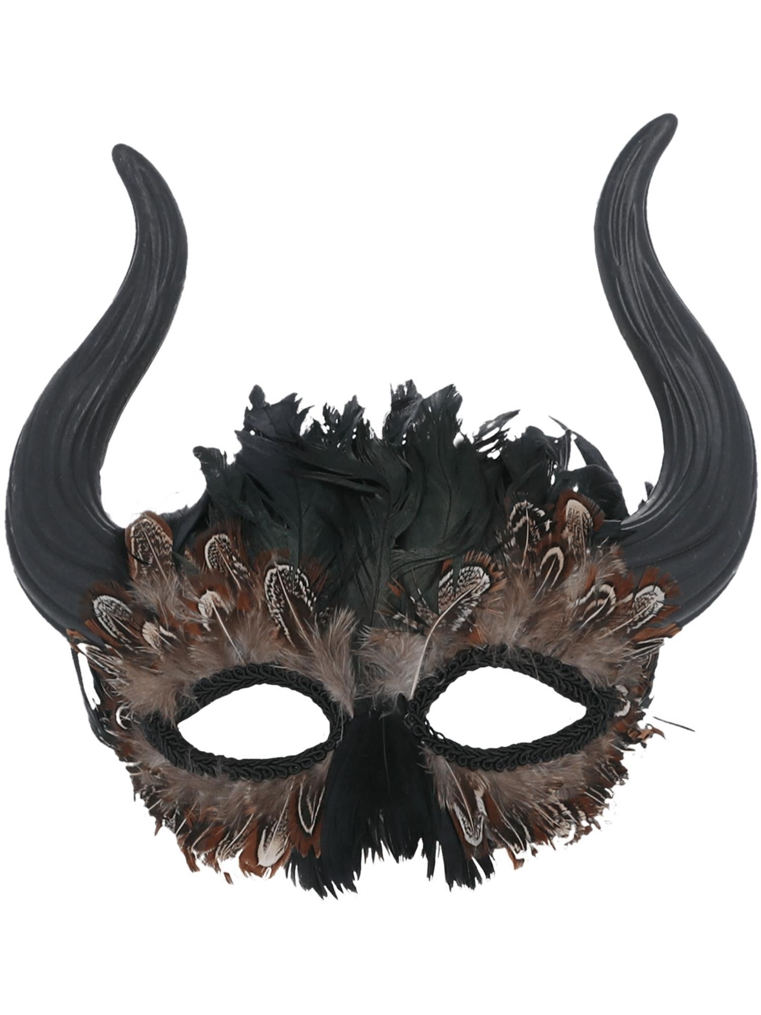 smiffys-fever-venezianische-maske-mit-h-rnern-federn-schwarz image 1