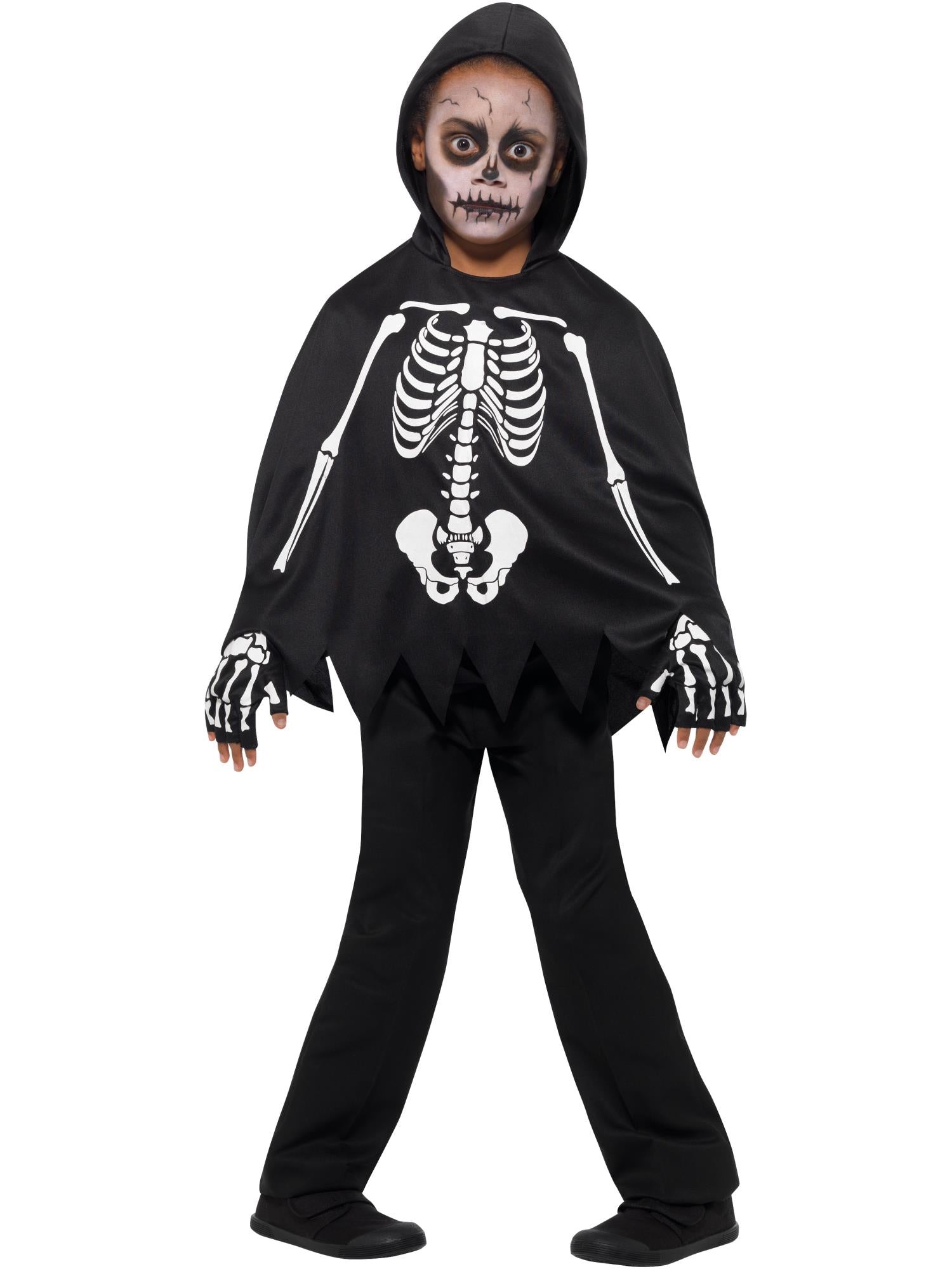 smiffys-fever-skelett-poncho-kinder-schwarz-mit-handschuhen image 4