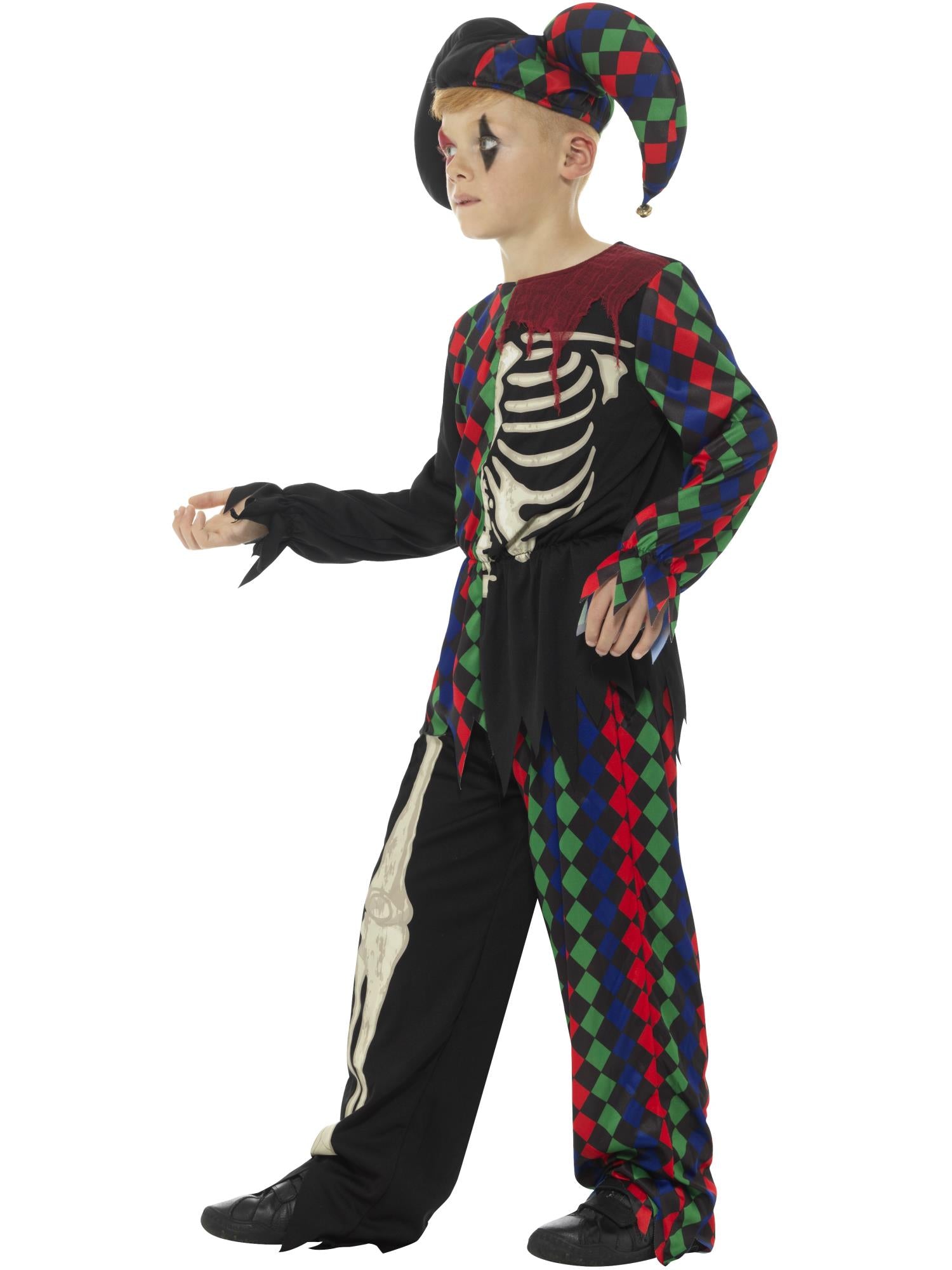 smiffys-fever-skeleton-jester-kost-m-bunt-kinder-mit-hut image 2
