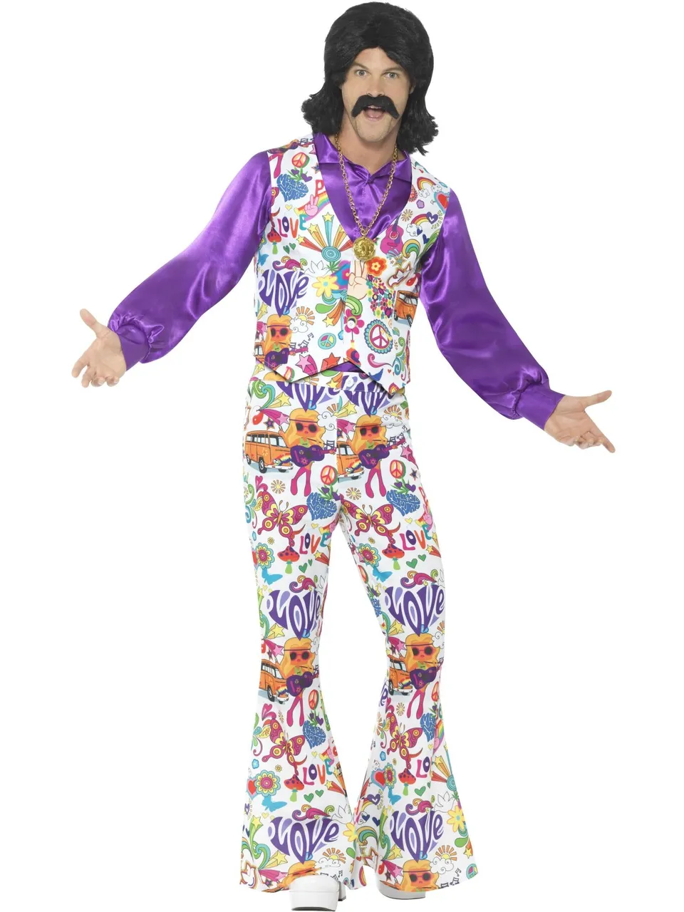smiffys-fever-60s-groovy-hippie-kost-m-herren-bunt-3-tlg image 1