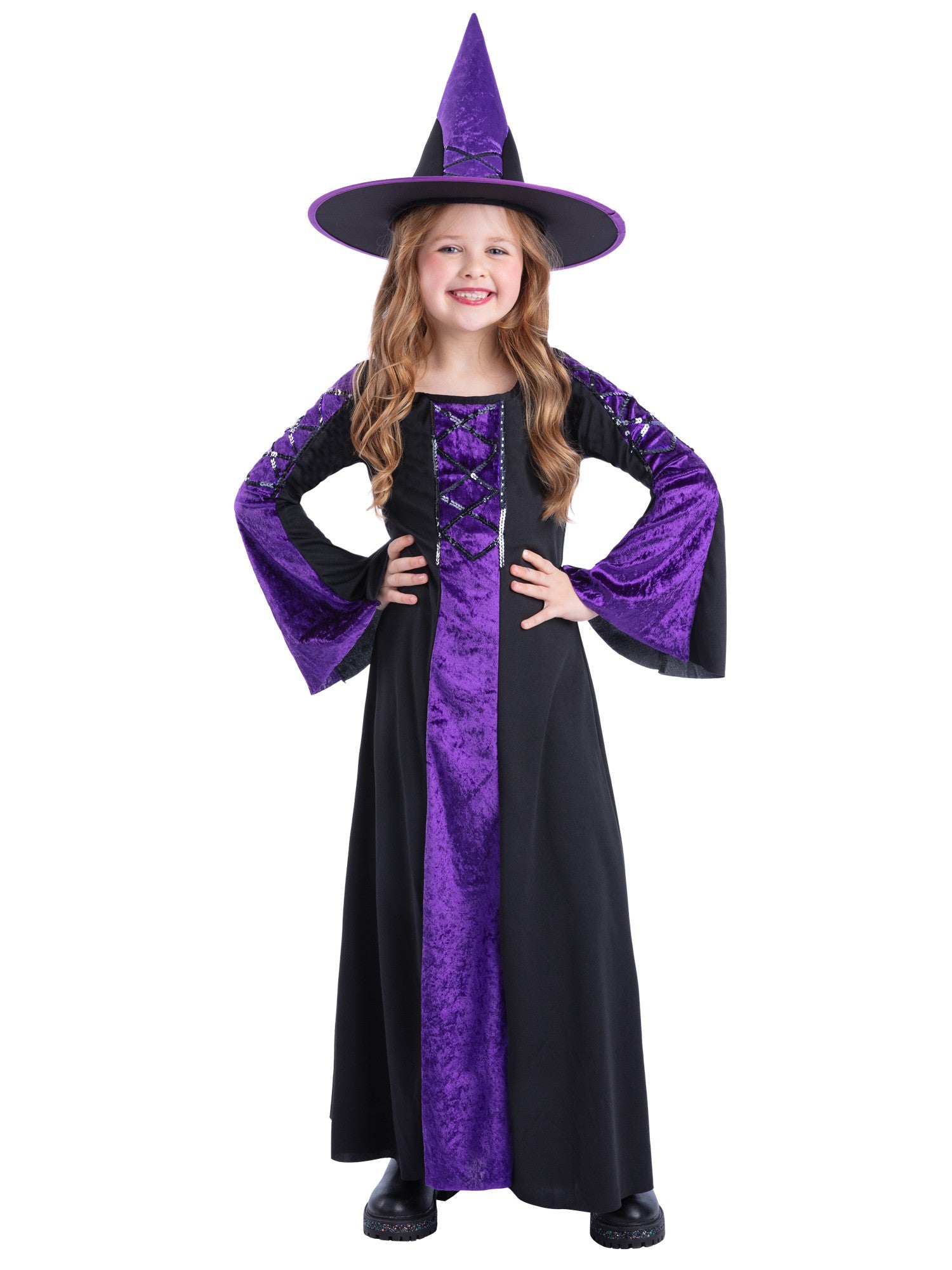 smiffys-bewitched-hexenkostuem-maedchen-lila-schwarz-mit-hut image 1