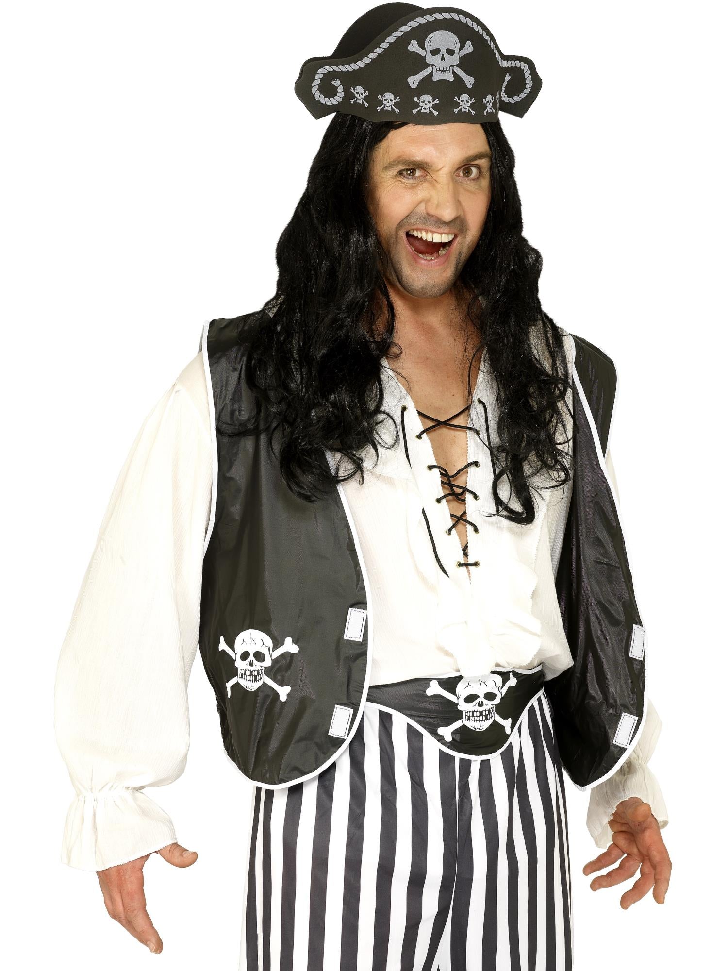 smiffys-fever-pirat-set-herren-schwarz-wei-hut-weste-g-rtel image 4