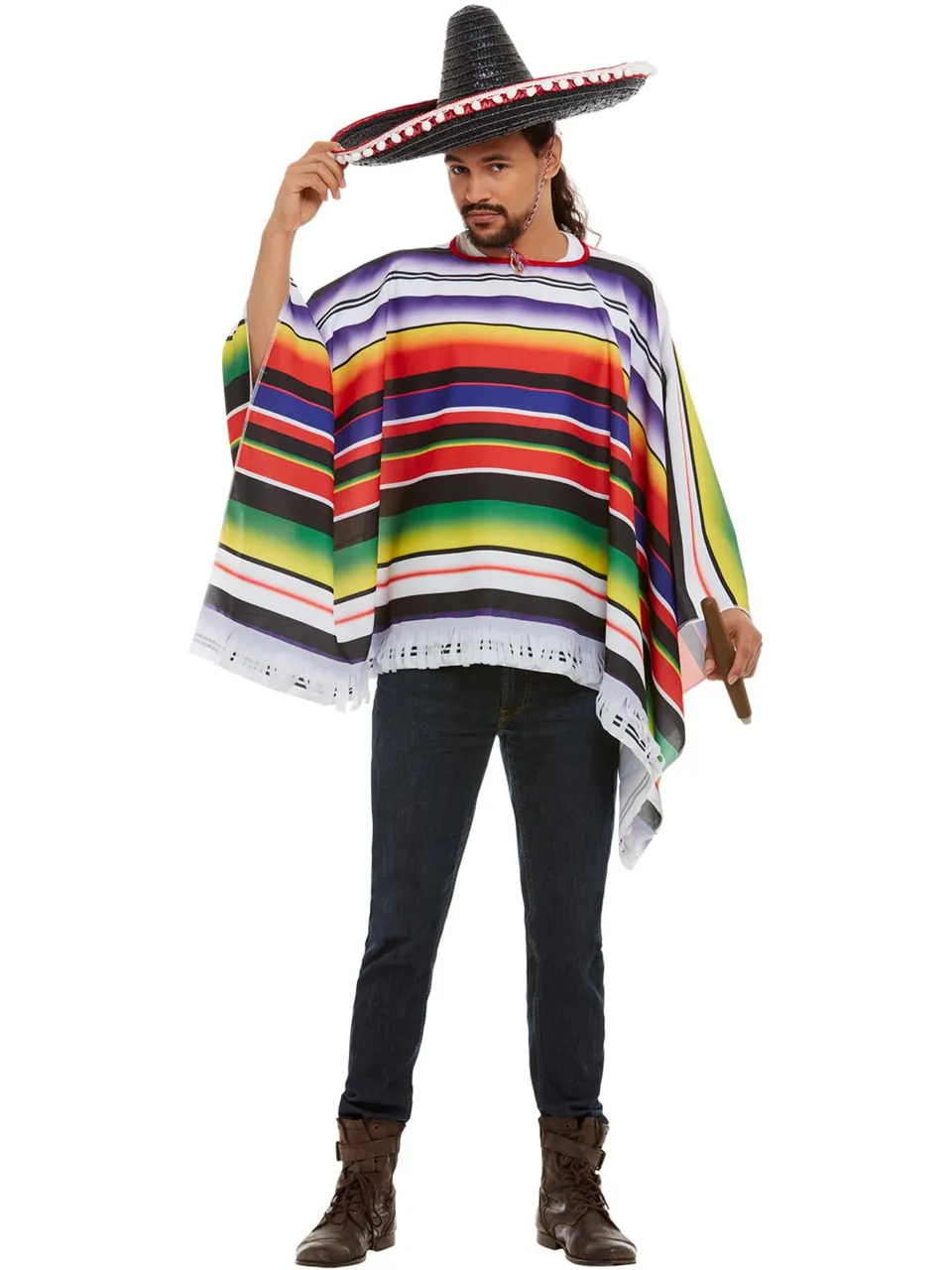 smiffys-fever-poncho-kost-m-bunt-gestreift-einheitsgr-e image 1