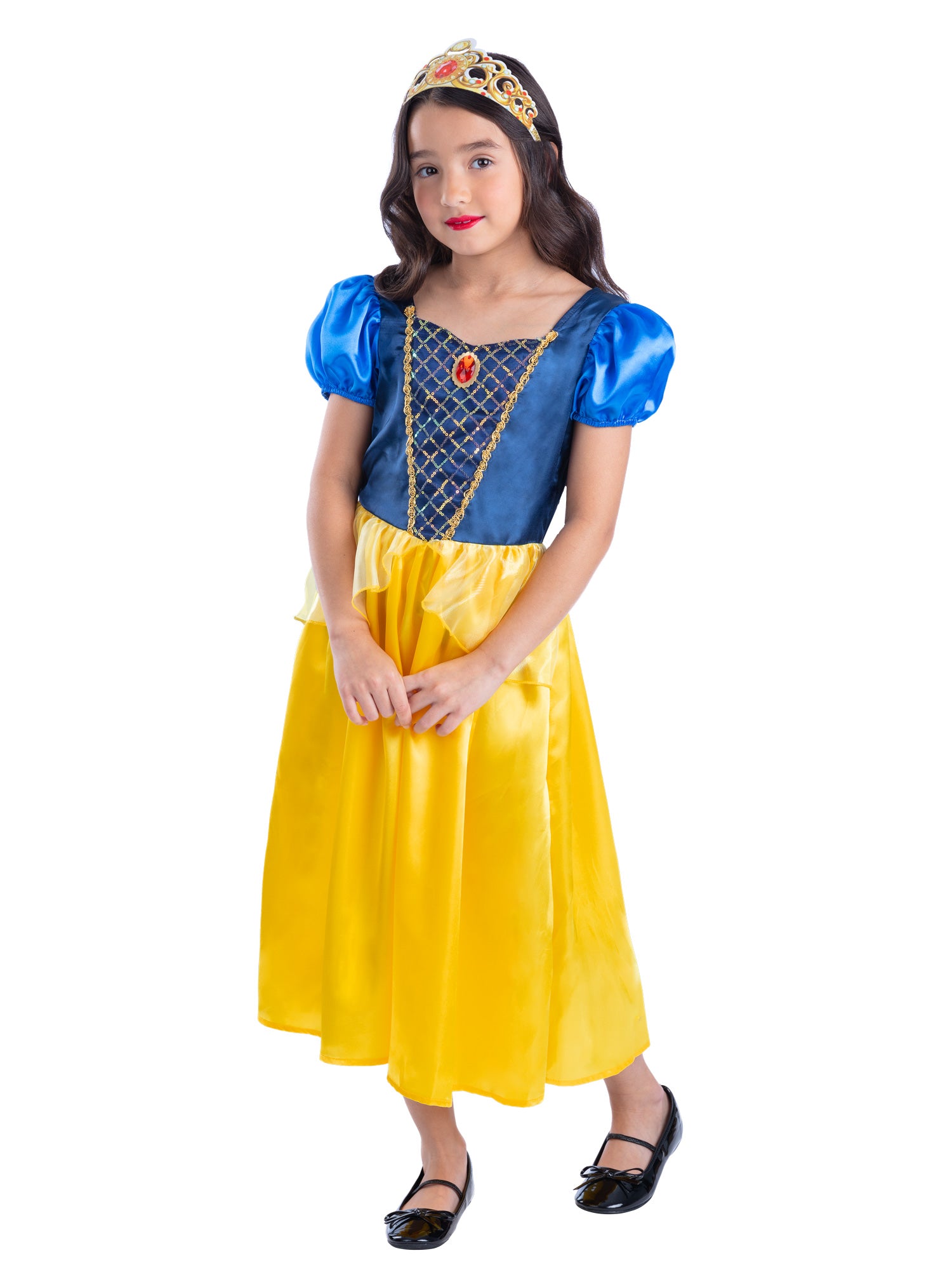 smiffys-snow-princess-kost-m-kinder-blau-gelb-mit-tiara image 1